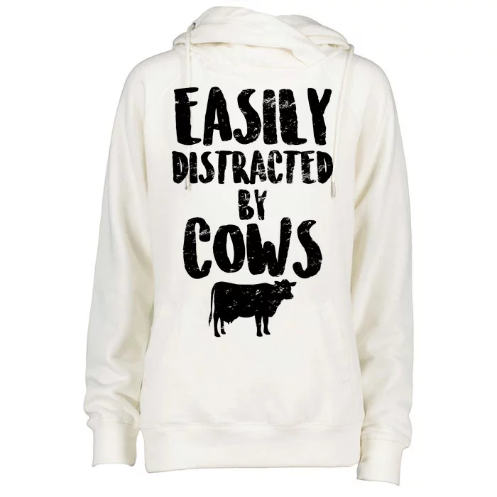 Easily Distracted By Cows Womens Funnel Neck Pullover Hood