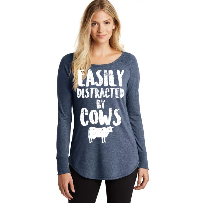 Easily Distracted By Cows Women's Perfect Tri Tunic Long Sleeve Shirt