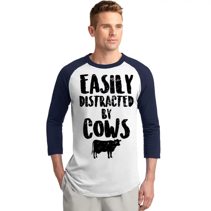 Easily Distracted By Cows Baseball Sleeve Shirt