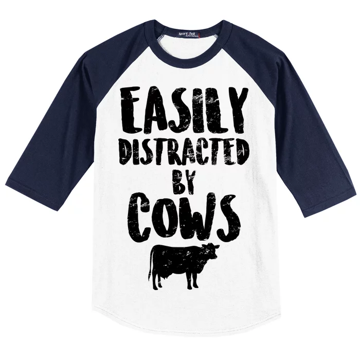 Easily Distracted By Cows Baseball Sleeve Shirt