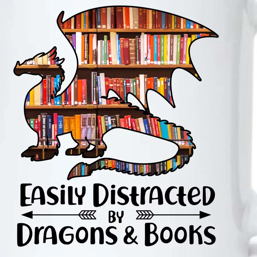 Easily Distracted By Dragons And Books Black Color Changing Mug