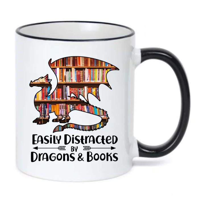 Easily Distracted By Dragons And Books Black Color Changing Mug