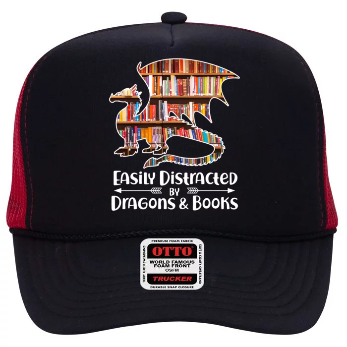 Easily Distracted By Dragons And Books High Crown Mesh Trucker Hat