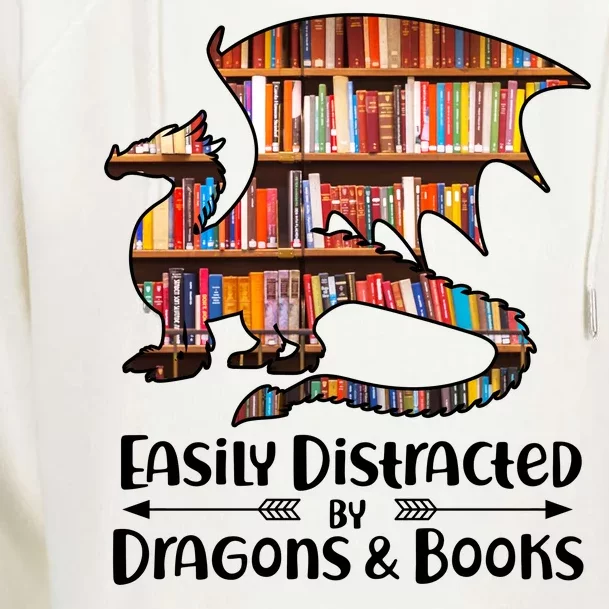 Easily Distracted By Dragons And Books Womens Funnel Neck Pullover Hood