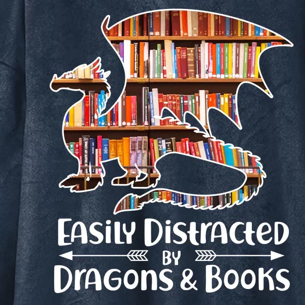 Easily Distracted By Dragons And Books Hooded Wearable Blanket