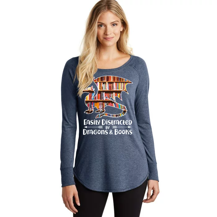 Easily Distracted By Dragons And Books Women's Perfect Tri Tunic Long Sleeve Shirt