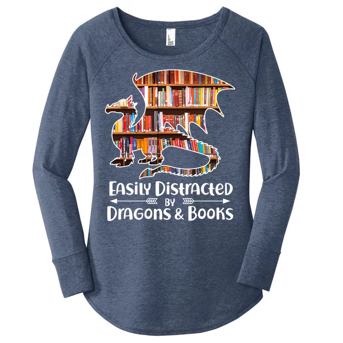 Easily Distracted By Dragons And Books Women's Perfect Tri Tunic Long Sleeve Shirt