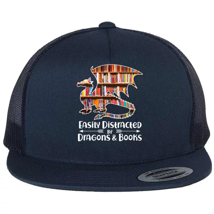 Easily Distracted By Dragons And Books Flat Bill Trucker Hat