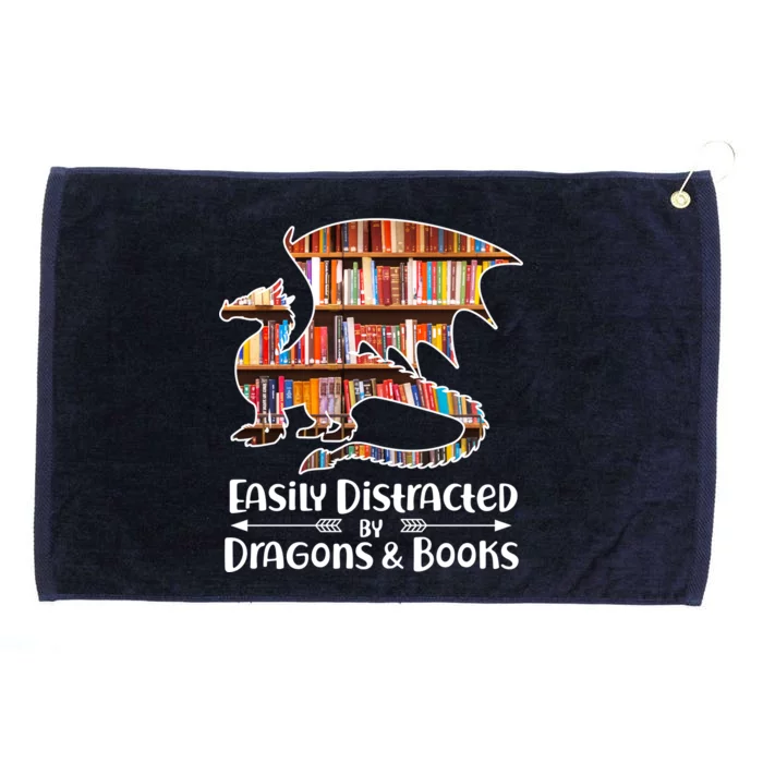 Easily Distracted By Dragons And Books Grommeted Golf Towel