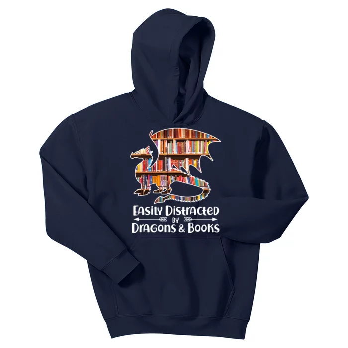 Easily Distracted By Dragons And Books Kids Hoodie