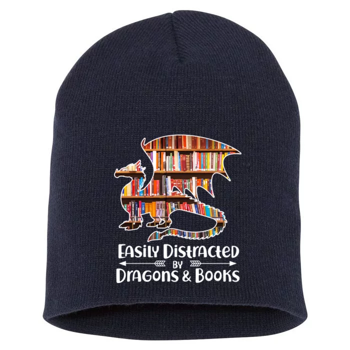 Easily Distracted By Dragons And Books Short Acrylic Beanie