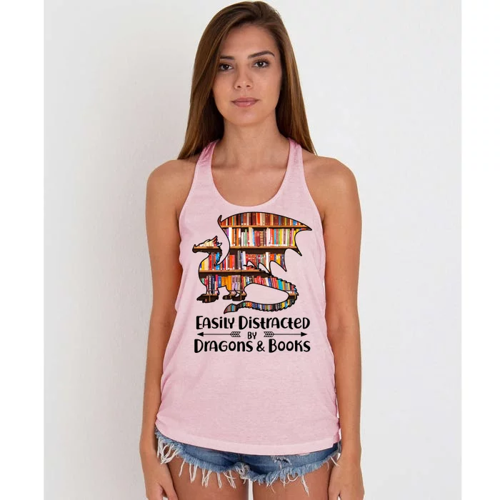 Easily Distracted By Dragons And Books Women's Knotted Racerback Tank