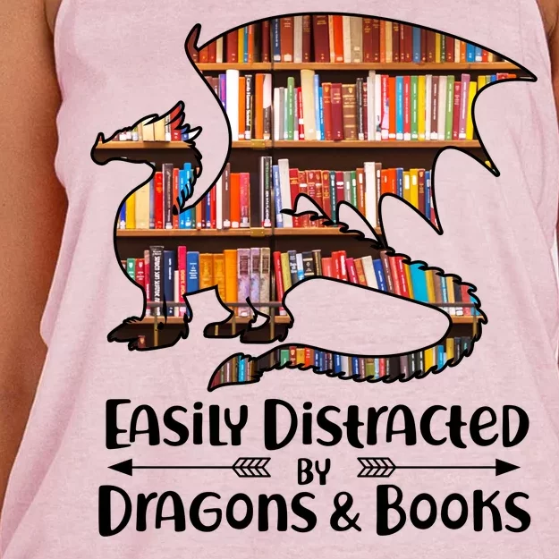 Easily Distracted By Dragons And Books Women's Knotted Racerback Tank