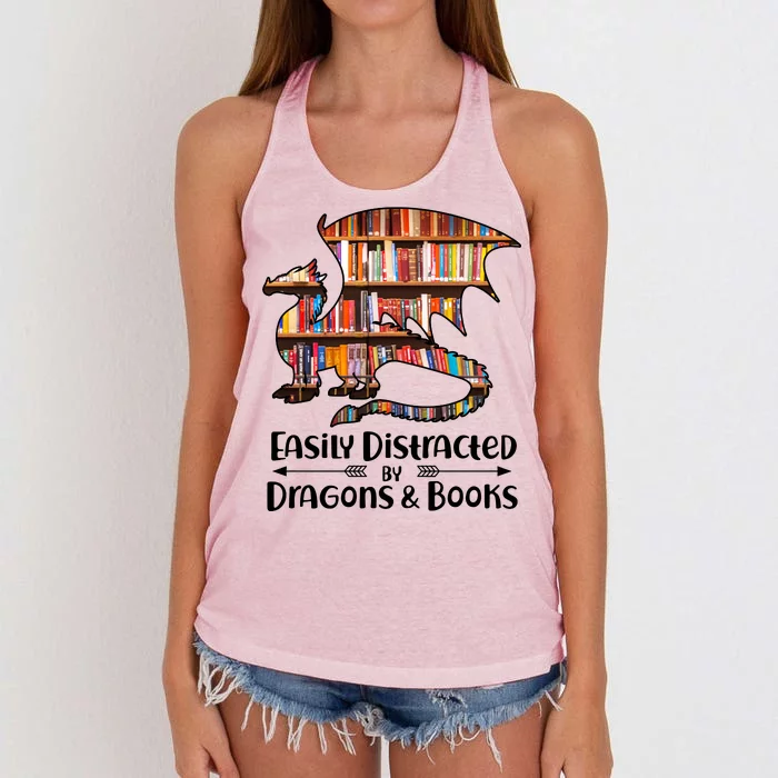 Easily Distracted By Dragons And Books Women's Knotted Racerback Tank