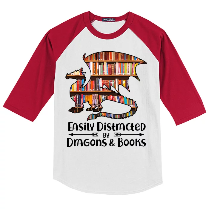 Easily Distracted By Dragons And Books Kids Colorblock Raglan Jersey