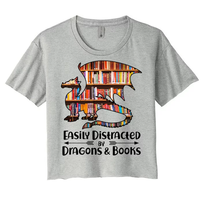 Easily Distracted By Dragons And Books Women's Crop Top Tee