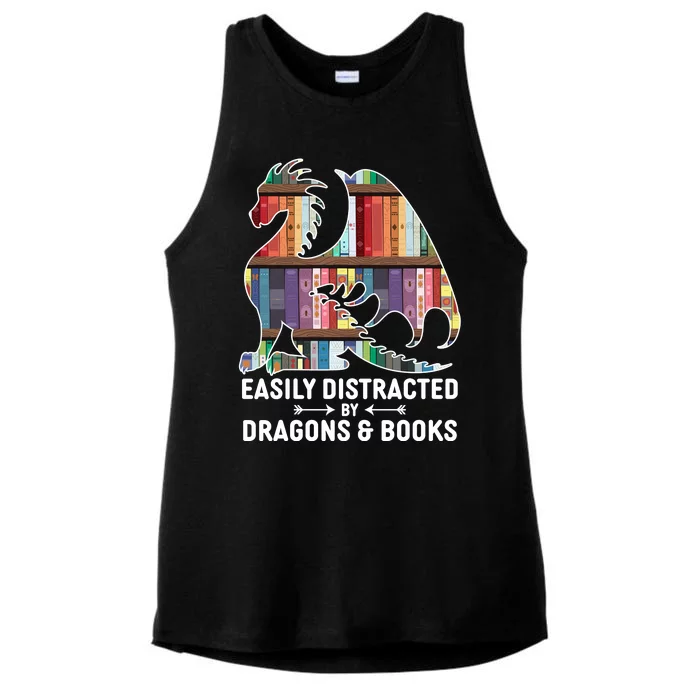 Easily Distracted By Dragons and Books Fantasy Book Lover Ladies Tri-Blend Wicking Tank