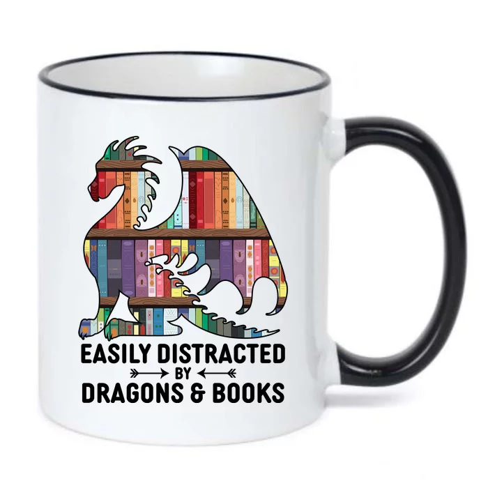 Easily Distracted By Dragons and Books Fantasy Book Lover Black Color Changing Mug