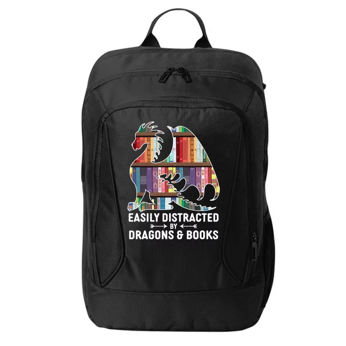 Easily Distracted By Dragons and Books Fantasy Book Lover City Backpack