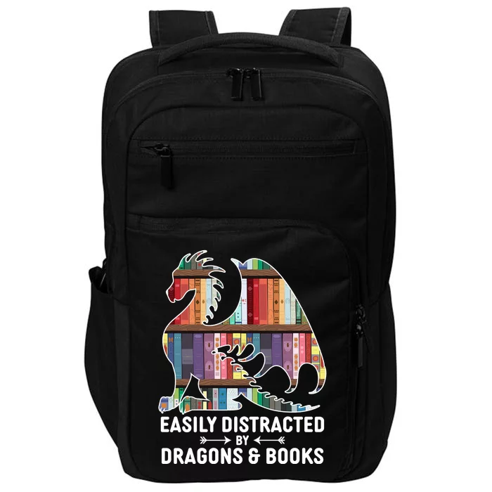 Easily Distracted By Dragons and Books Fantasy Book Lover Impact Tech Backpack