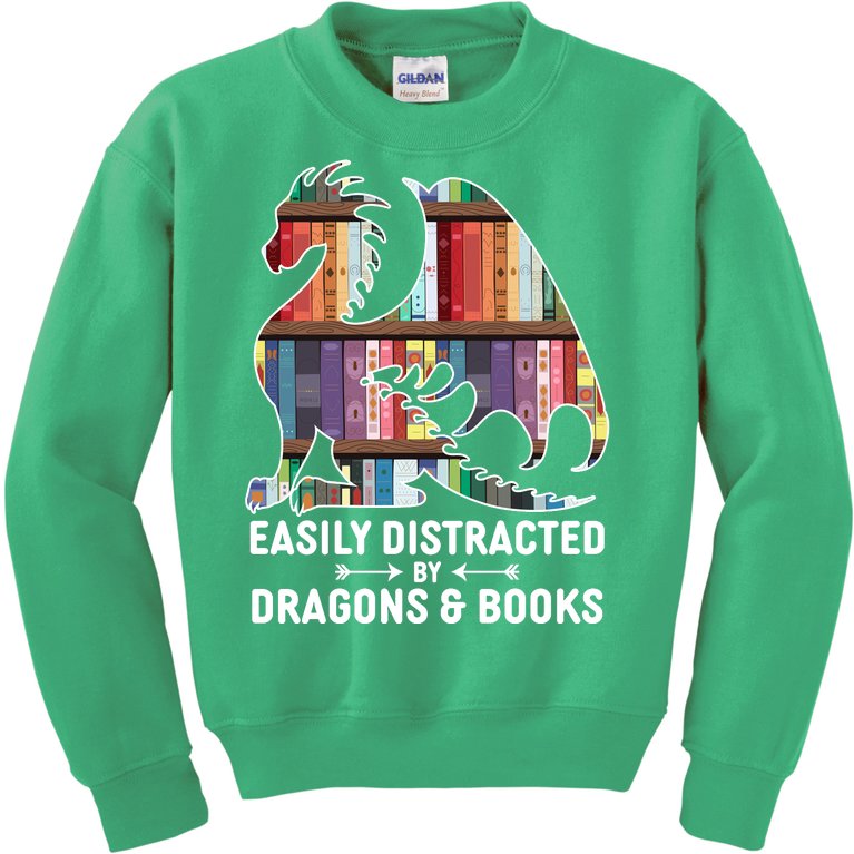 Easily Distracted By Dragons and Books Fantasy Book Lover Kids Sweatshirt