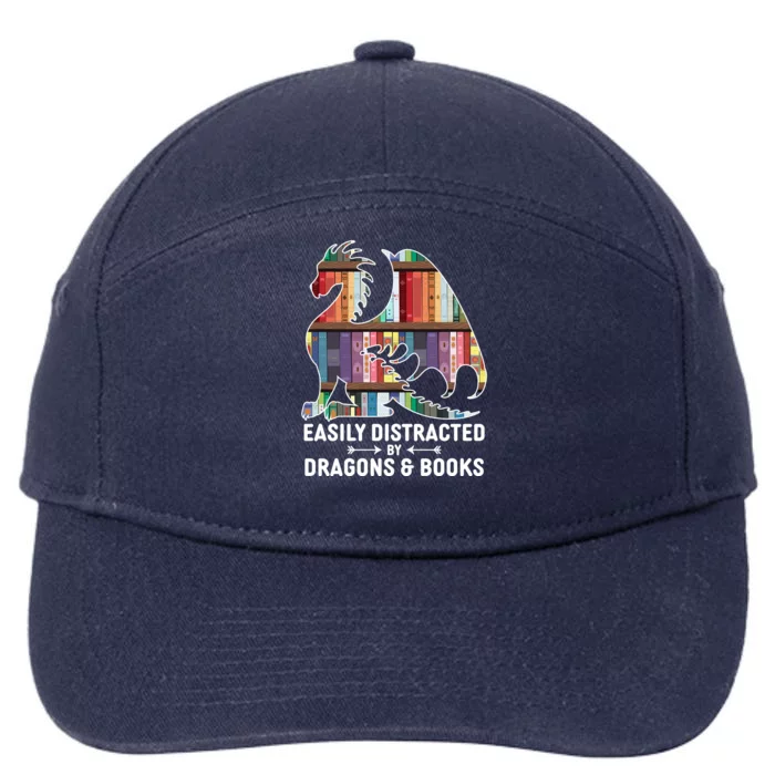 Easily Distracted By Dragons and Books Fantasy Book Lover 7-Panel Snapback Hat