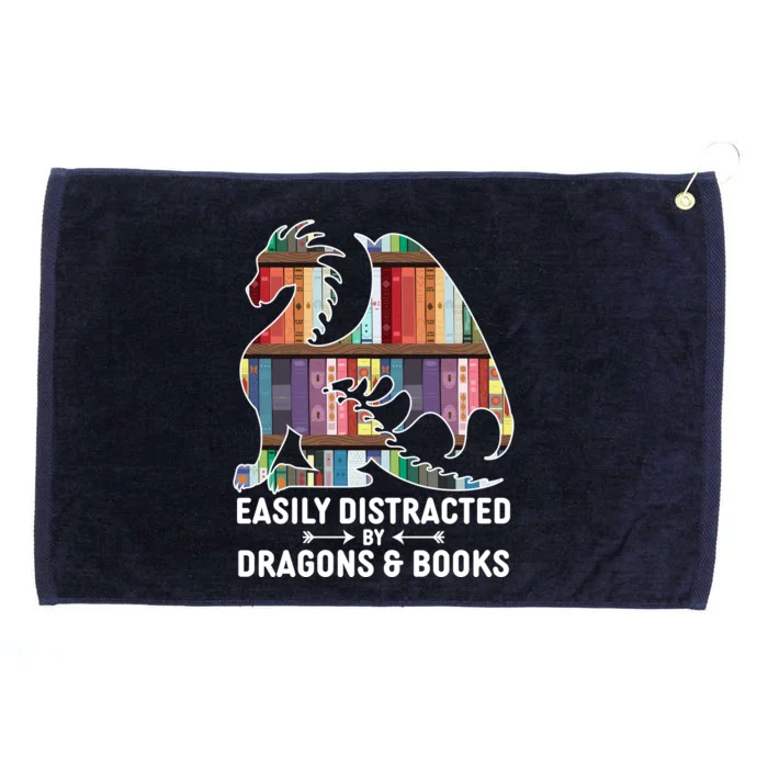 Easily Distracted By Dragons and Books Fantasy Book Lover Grommeted Golf Towel