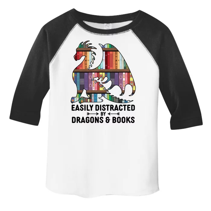 Easily Distracted By Dragons and Books Fantasy Book Lover Toddler Fine Jersey T-Shirt