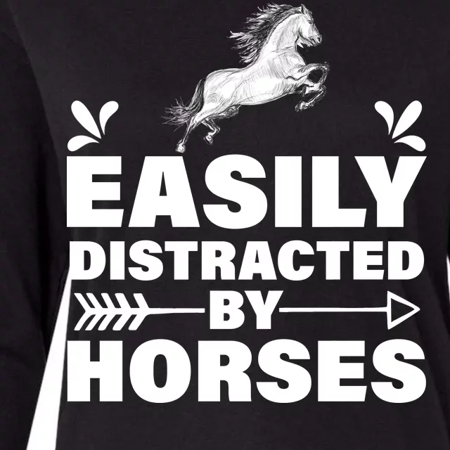 Easily Distracted By Horses Womens Cotton Relaxed Long Sleeve T-Shirt