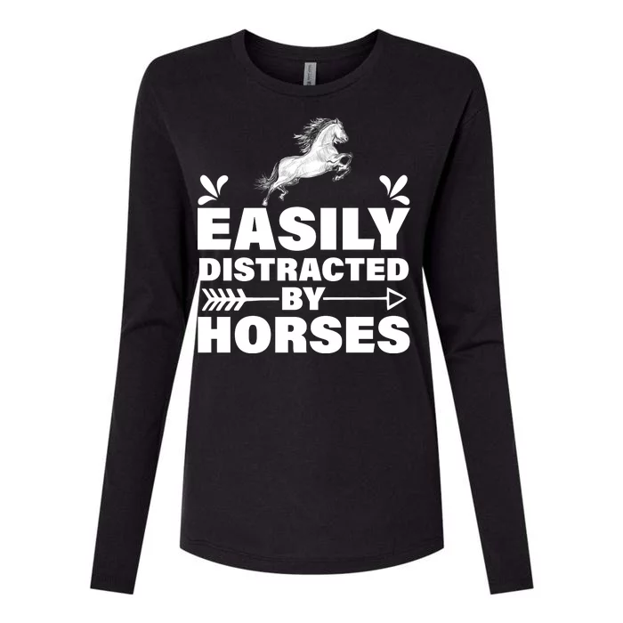 Easily Distracted By Horses Womens Cotton Relaxed Long Sleeve T-Shirt