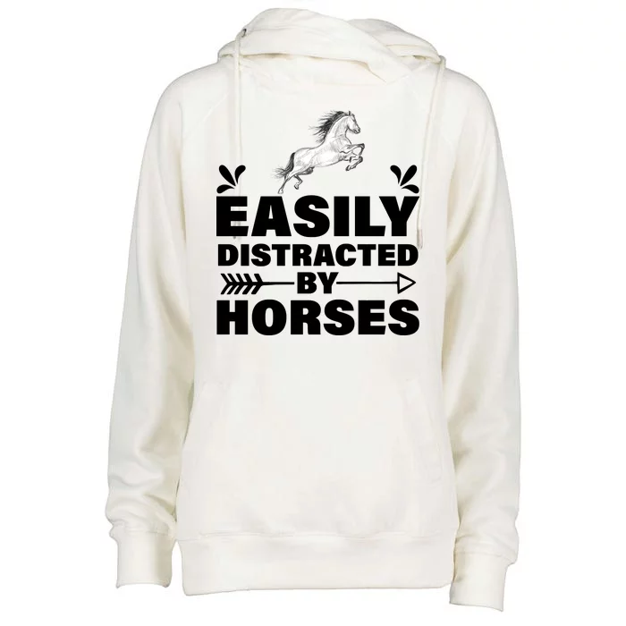 Easily Distracted By Horses Womens Funnel Neck Pullover Hood