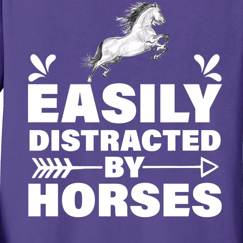 Easily Distracted By Horses Kids Long Sleeve Shirt