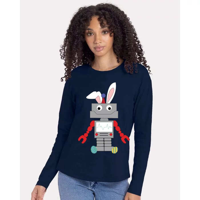 Easter Bunny Robot Womens Cotton Relaxed Long Sleeve T-Shirt