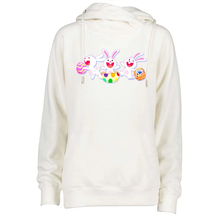 Easter Egg Bunnies Womens Funnel Neck Pullover Hood