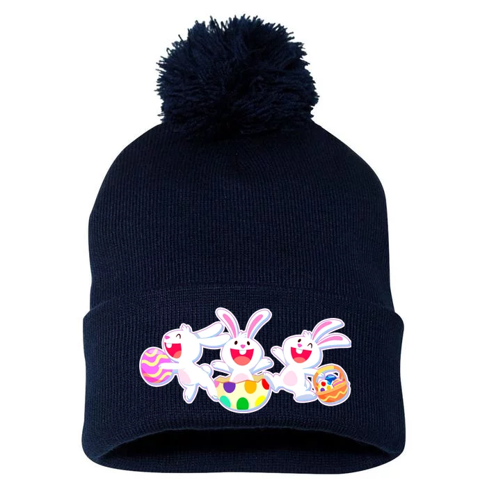 Easter Egg Bunnies Pom Pom 12in Knit Beanie