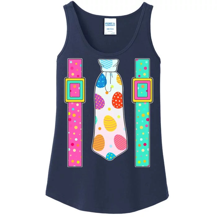 Easter Egg Tie & Suspenders Ladies Essential Tank