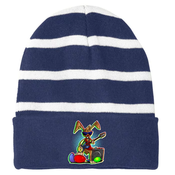 Easter Rock Bunny Striped Beanie with Solid Band