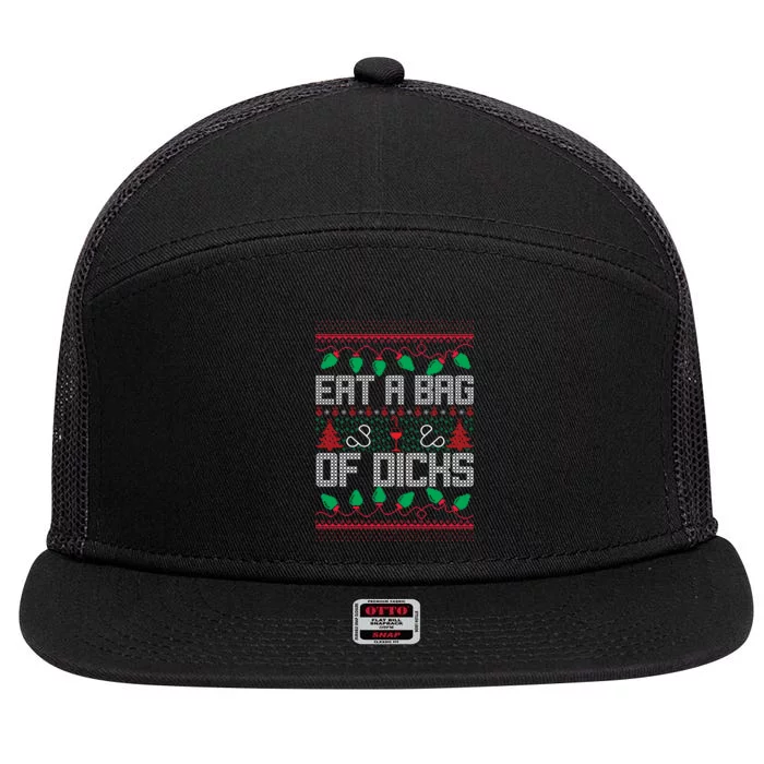 Eat A Bag Of Dicks Offensive Ugly X-Mas 7 Panel Mesh Trucker Snapback Hat