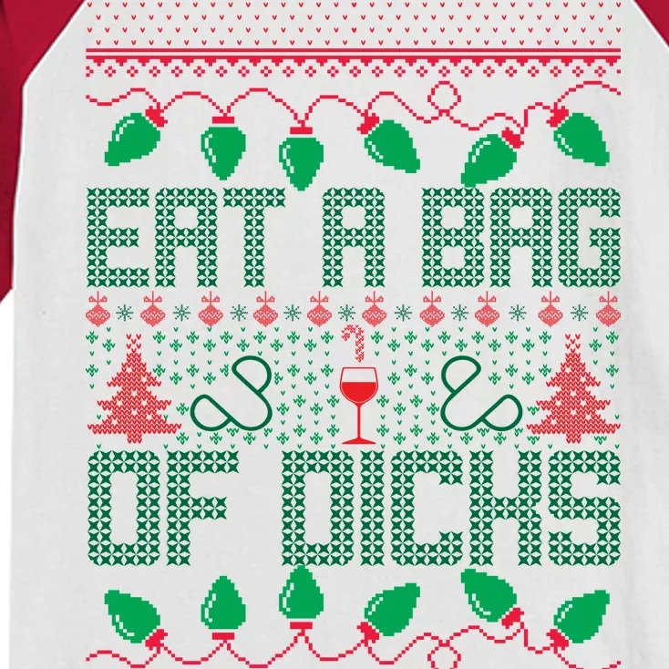 Eat A Bag Of Dicks Offensive Ugly X-Mas Kids Colorblock Raglan Jersey