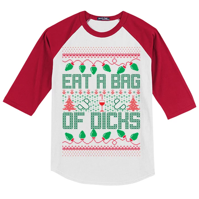 Eat A Bag Of Dicks Offensive Ugly X-Mas Kids Colorblock Raglan Jersey