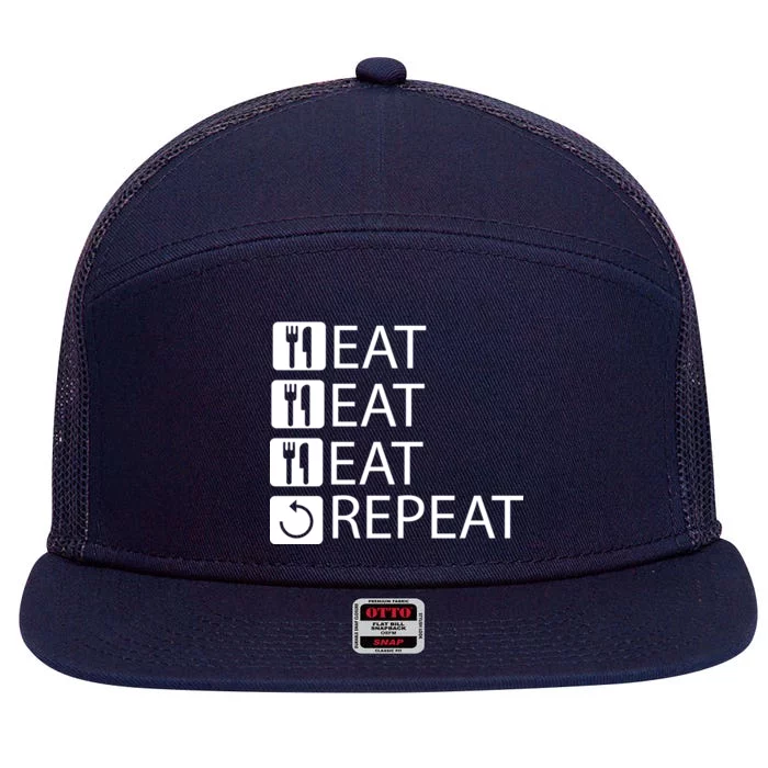 Eat Eat Eat Repeat 7 Panel Mesh Trucker Snapback Hat