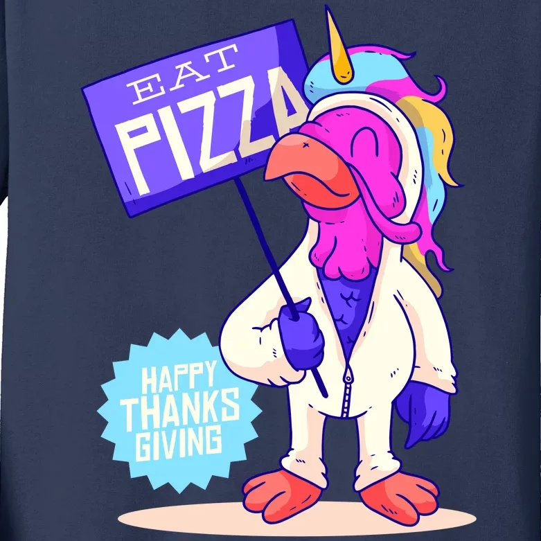 Eat Pizza Funny Happy Thanksgiving Kids Long Sleeve Shirt