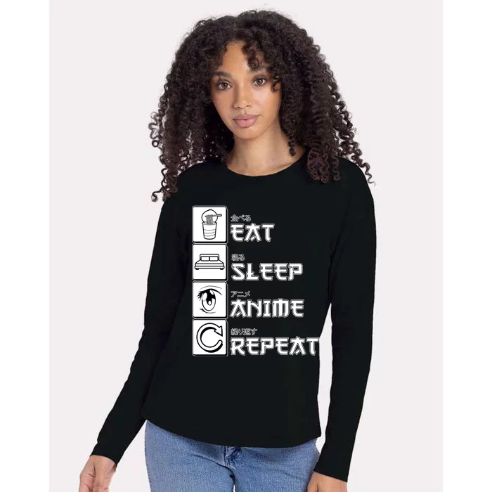 Eat Sleep Anime Repeat Womens Cotton Relaxed Long Sleeve T-Shirt