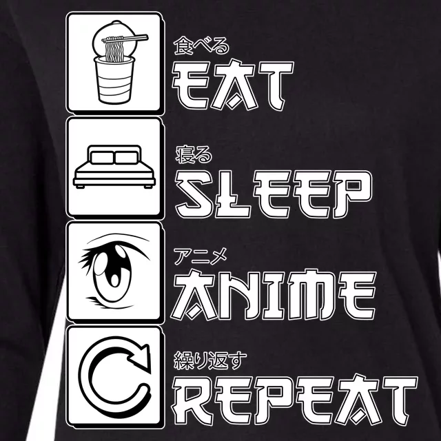 Eat Sleep Anime Repeat Womens Cotton Relaxed Long Sleeve T-Shirt