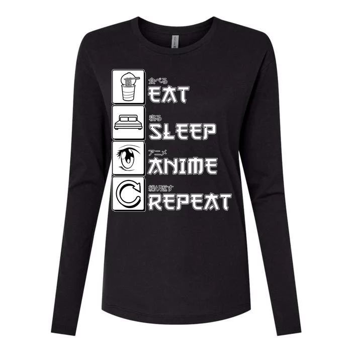 Eat Sleep Anime Repeat Womens Cotton Relaxed Long Sleeve T-Shirt