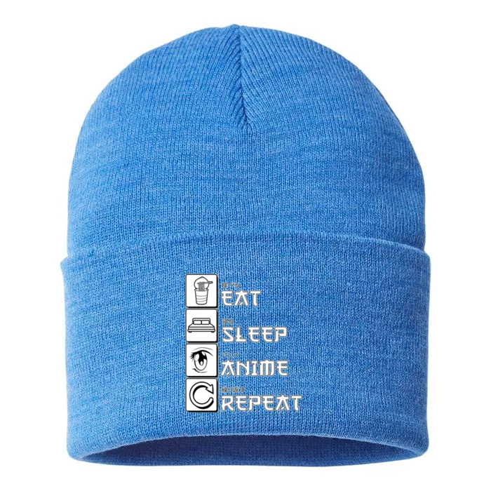 Eat Sleep Anime Repeat Sustainable Knit Beanie