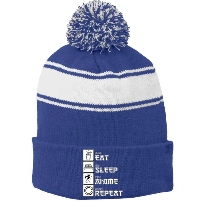 Eat Sleep Anime Repeat Stripe Pom Pom Beanie