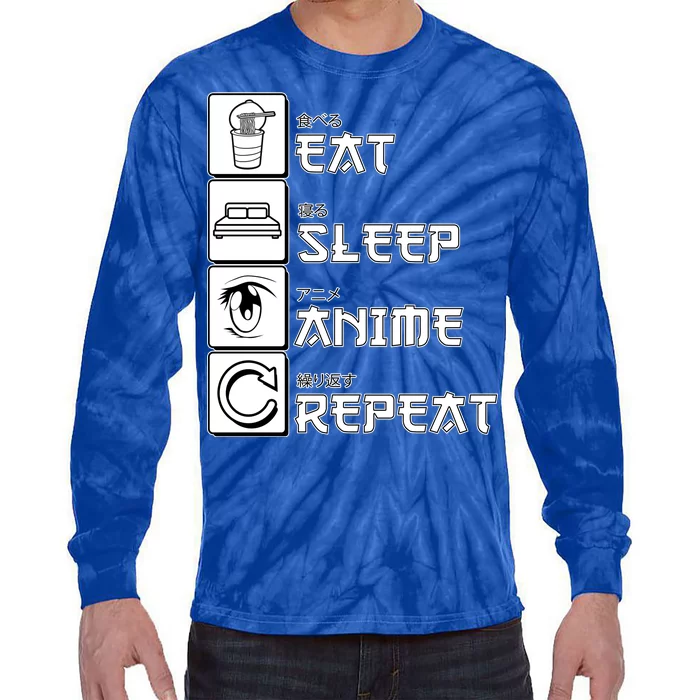 Eat Sleep Anime Repeat Tie-Dye Long Sleeve Shirt