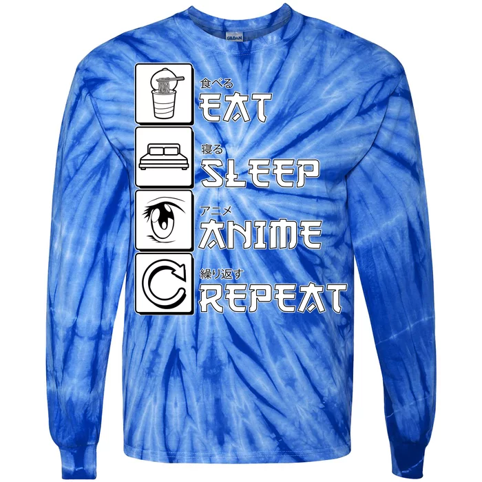 Eat Sleep Anime Repeat Tie-Dye Long Sleeve Shirt