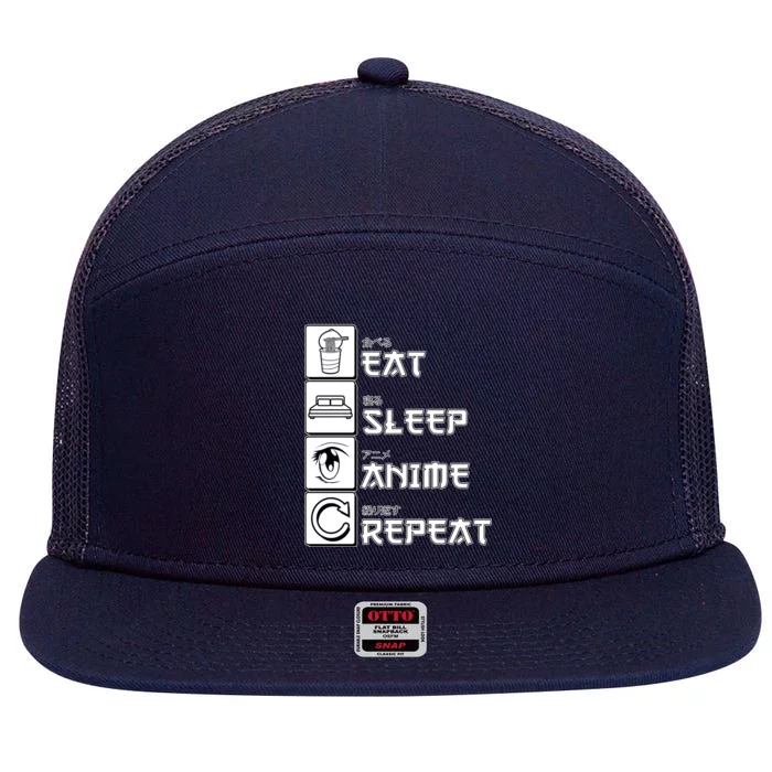 Eat Sleep Anime Repeat 7 Panel Mesh Trucker Snapback Hat